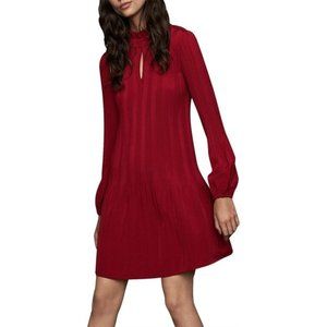 MAJE | Rockally Pleated Woven Dress In Raspberry (Size 2)
